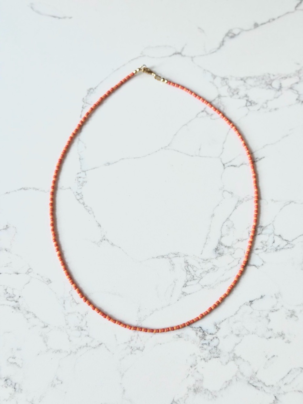 Gold-Clasp Coral Color Seed Bead Necklace - Women Jewelry